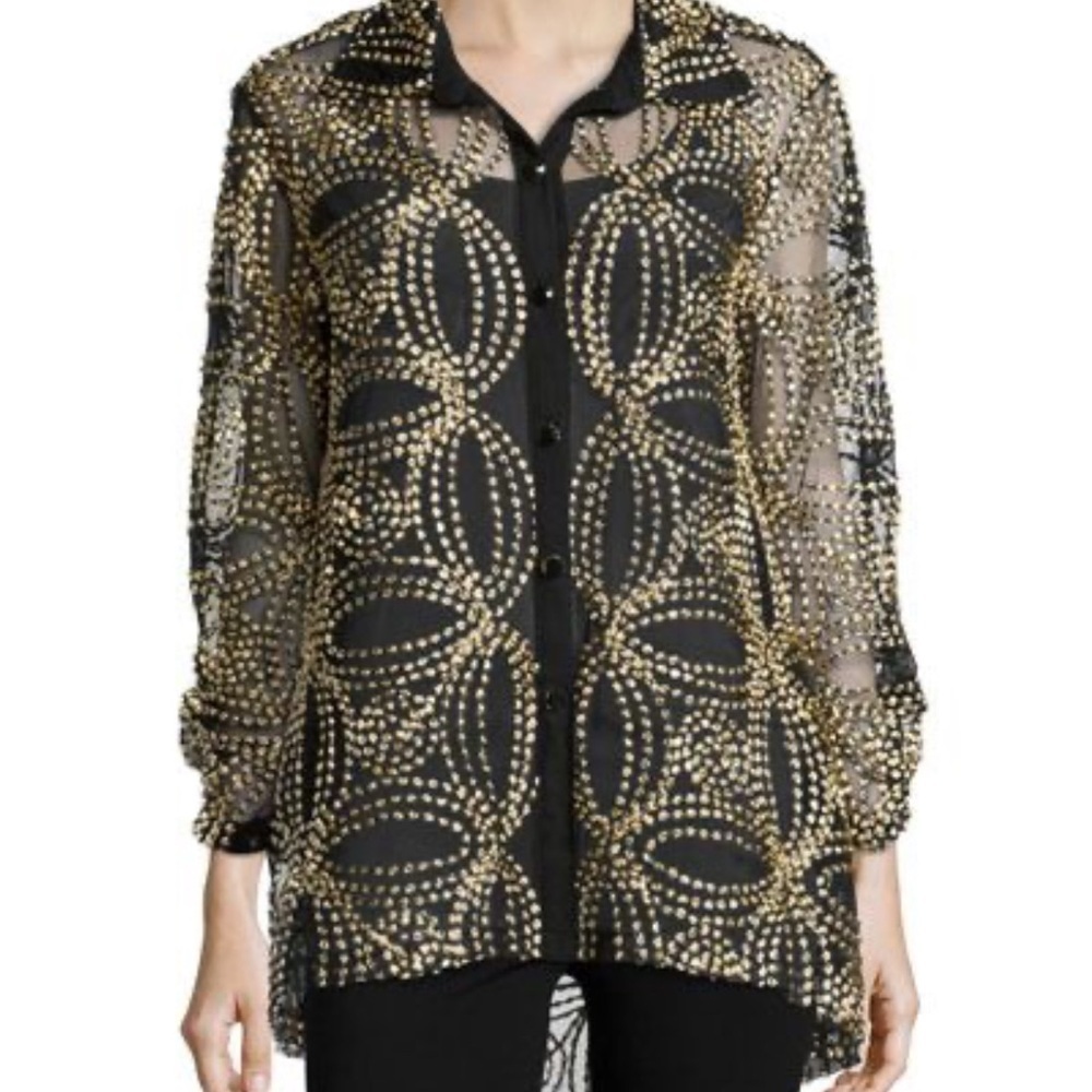 Travelers Collection by Chico’s Needle Stitch Black and Gold Jacket NWT 1